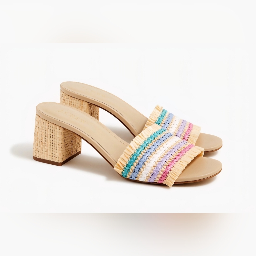 J. Crew Woven Straw Rainbow Raffia  Mule Heels